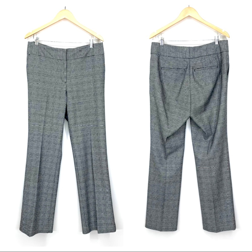 Ann Taylor Static Gray Micro Houndstooth Plaid Career Creased Dress Pants